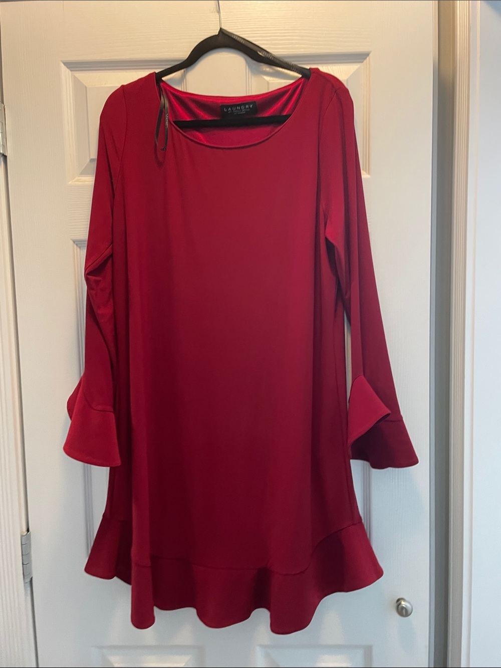Laundry By Shelli Segal Crimson Red Ruffle-Hem Long Sleeve Dress